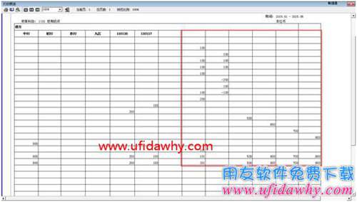 多栏账辅表打印预览时后面空白栏目多出了一些数字？