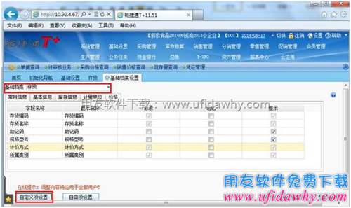 进行T+软件的存货自定义项设置图示